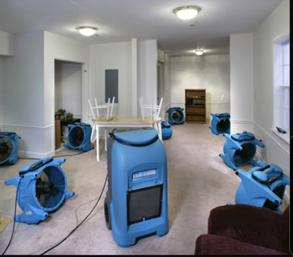 Air movers and dehumidifier setup for Water Damage Restoration in Vandenberg Village